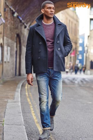 Superdry Navy Double Breasted Peacoat